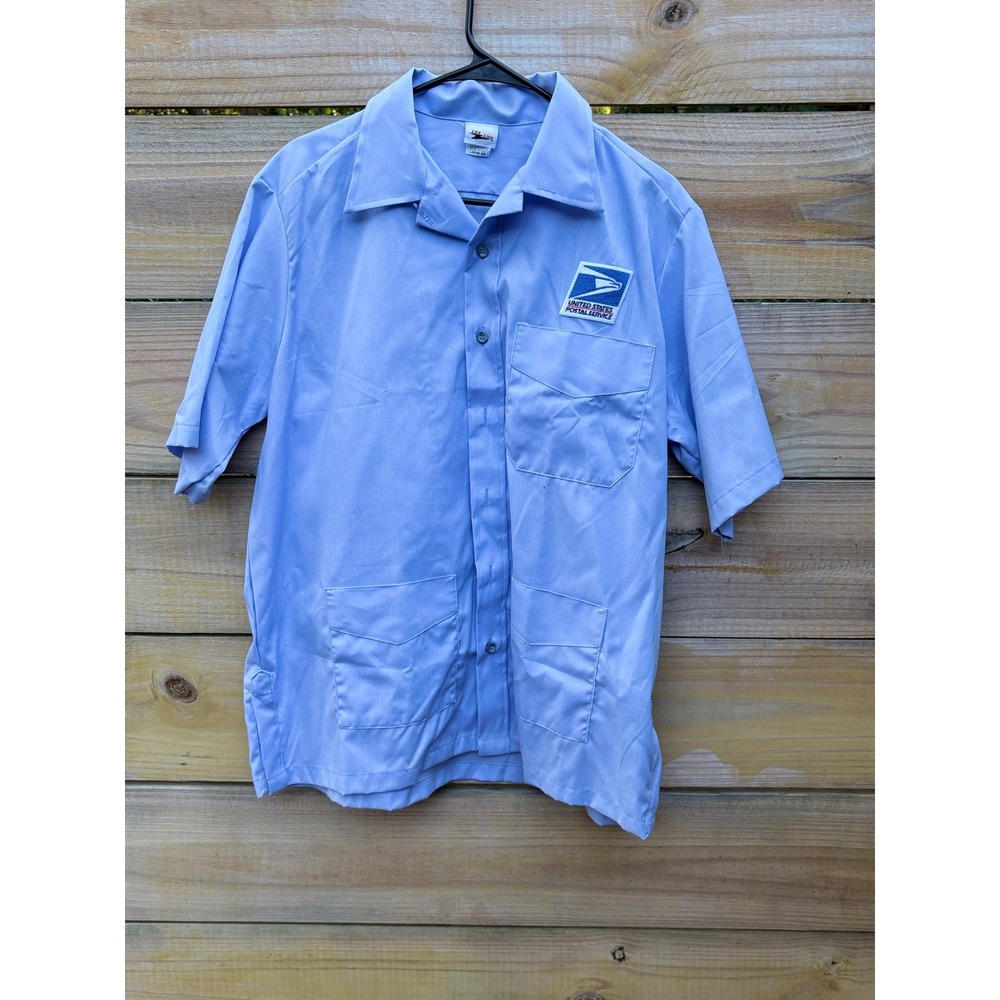 Vintage USA Line USPS Postal Service Work Shirt Blue Short Sleeve Large RG